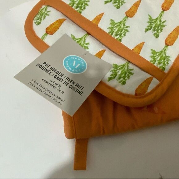 MARTHA STEWART 2 PACK OVEN MITT POTHOLDER CARROTS ORANGE 100% COTTON NWT A12 - Picture 4 of 4